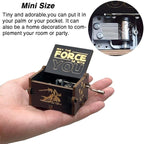 MAD DI Music Box, Wooden Hand Crank Unique Musical Boxes Theme Starwars, Mini Antique Vintage Craft Laser Engraved Home Decorations for Christmas, Wedding, Valentines, Birthday Gifts(Black)