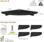 Forbena Black Floating Corner Bookshelf for Wall Set of 4, Large Corner Plant Shelves for Living Room, Rustic Rounded Hanging Bookshelves Wall Mounted for Bedroom Books, Kitchen, Closet, Office