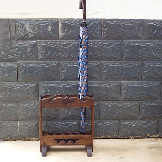 Wood Umbrella Stand, Brown Rustic Indoor Entryway Umbrella Holder, Home Office Free Standing Umbrella Walking Stick Stand Storage