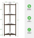 Wisuce Corner Shelf Stand - 4 Tier Walnut Bamboo Small Corner Bookshelf for Office Kitchen Bedroom Plant Stand Living Room Decor Small Space