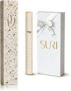 SURI Mezuzah for Door – 7 Inch Terrazzo Pink Concrete Mezuzah Case with Printed Scroll, Self-Stick Jewish Entry Design, Fits a 6 Inch Scroll, Gift Box Included