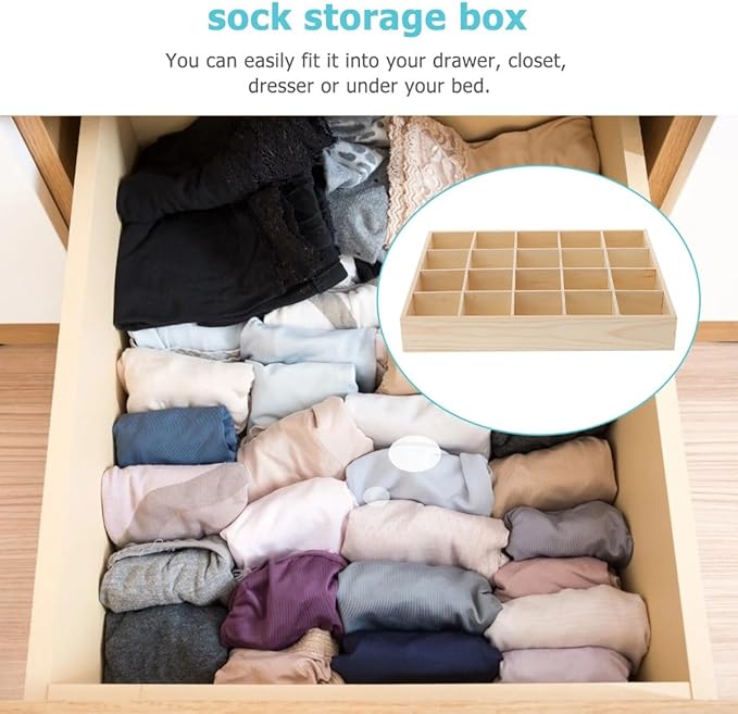 Set of 2 - Wooden Drawer Organizers with 20 Compartments | Space-Saving Belt, Tie, and Sock Organizer | Stackable Desktop Storage Box for Neat and Tidy Dresser, Closet, Under-Bed Storage