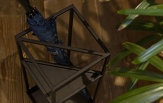 Indoor Umbrella Holder Stand,Umbrella Stand Modern Black Long Short Umbrella Holder, Creative Geometric Canes Golf Clubs Stand with Drip Tray, for Home Hotel Hallway Entrance Corner