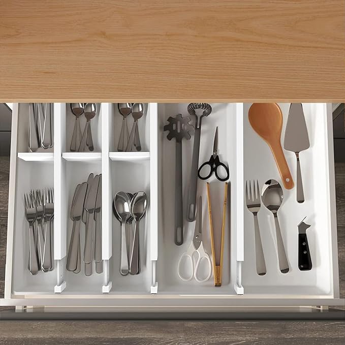 ANTOWIN Bamboo Drawer Dividers Organizers, Expandable Drawer Separators Splitter,17-22 inches Long Adjustable Spring-loaded Organizer for Large Utensil, Clothes, Tools Drawers (White)