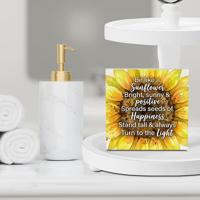 Sunflower Decorations Sunflower Desk Accessories Inspirational Desk Decor Summer Decorations Wooden Box Sign for Home Office Farmhouse Table Shelf