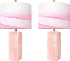 Scenekoy 23" Alabaster Table Lamp Set of 2 with Night Light for Bedroom Living Room, Rotary Switch, Pink Modern Table Lamp with Linen Shade, Nightstand Lamps for Room Bedside Office (Bulb Included)