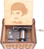 Amelie Music Box Hand Crank Musical Box Carved Wooden,Play The Theme Song of Amelie,Brown