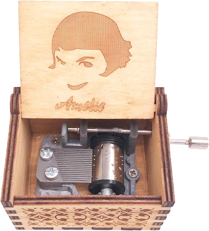 Amelie Music Box Hand Crank Musical Box Carved Wooden,Play The Theme Song of Amelie,Brown