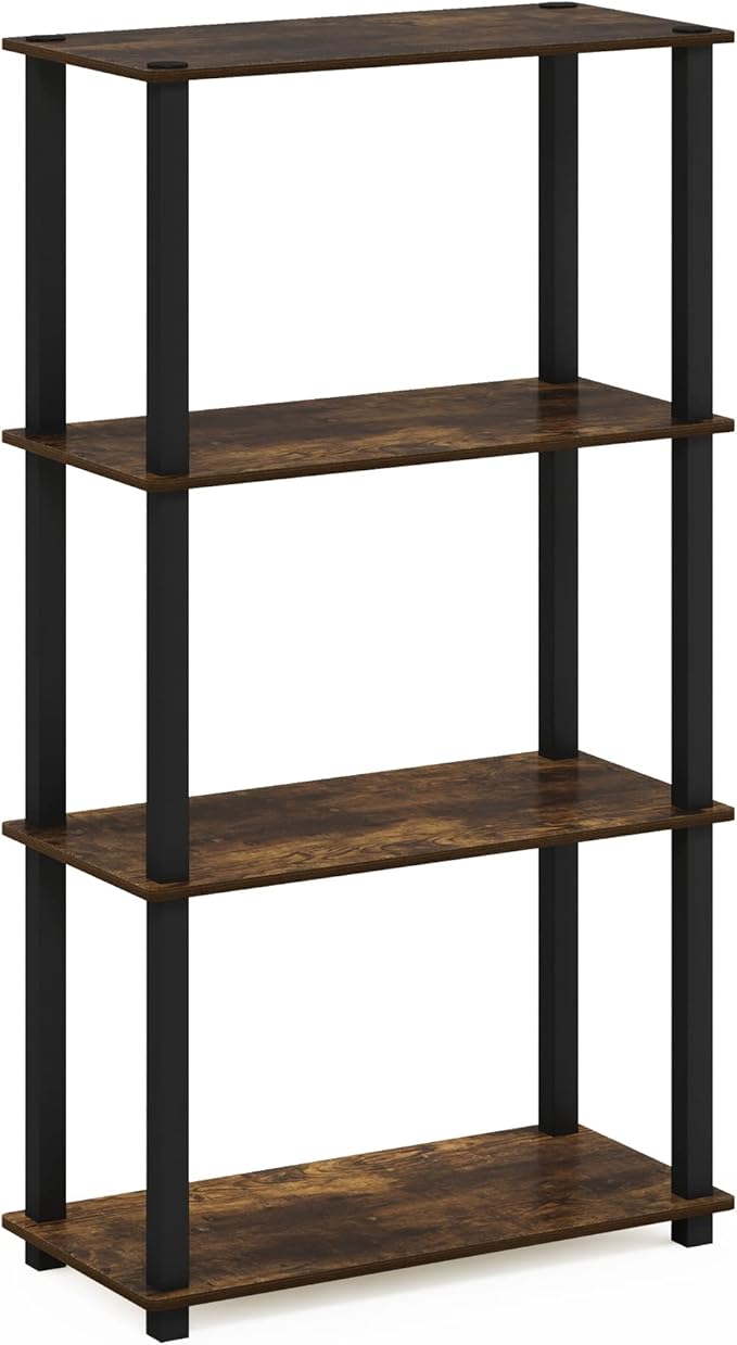Furinno TURN-S-TUBE Storage Shelves, 4-Tier Book Shelf, Corner Shelf, Toolless Open Shelves, for Organization and Storage, Living Room, Garage, Home Office, Amber Pine