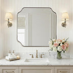 ANDY STAR 24"x24" Brushed Nickel Square Mirror, Silver Bathroom Mirror for Wall, Modern Scalloped Mirror in Anti-Rust Stainless Steel Frame, Styled Scalloped Edge Design Ideal for Home Decor
