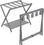Luggage Rack, Folding Suitcase Stand for Guest, Foldable, Luggage Holders with Shelf, Steel Frame with Nylon Straps for Bedroom, Hotel, Holds up to 154 lb, Grey, 2 Pack LR03999G