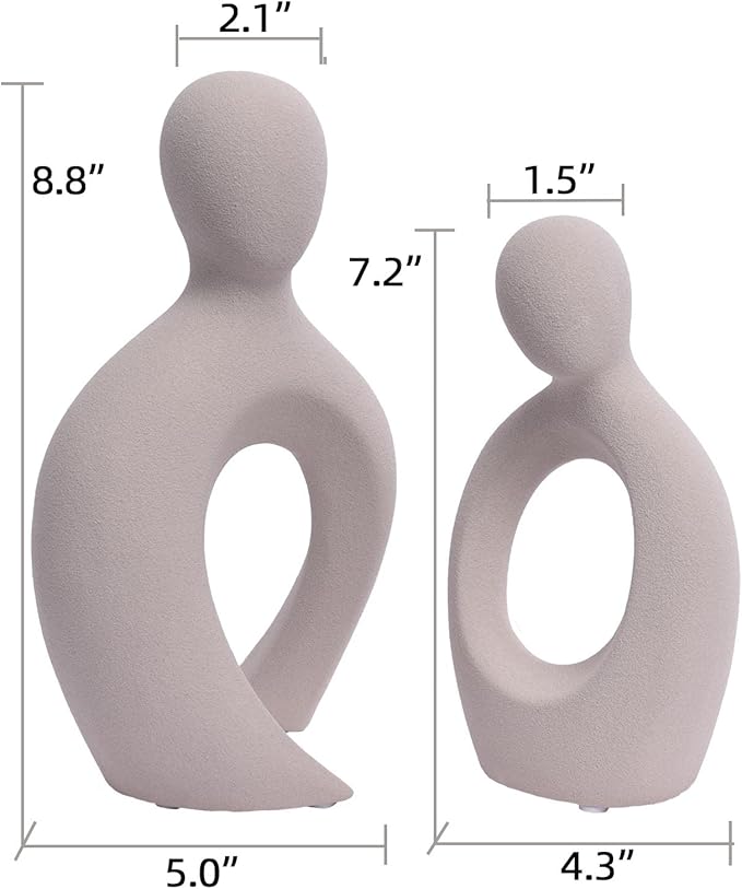 Quoowiit Ceramic Couple Sculptures for Home Decor, Abstract Lover Statue for Shelf, Office, Living Room, Bedroom Decorations - Anniversary, Valentine's Day, Birthday Gift (Grey)