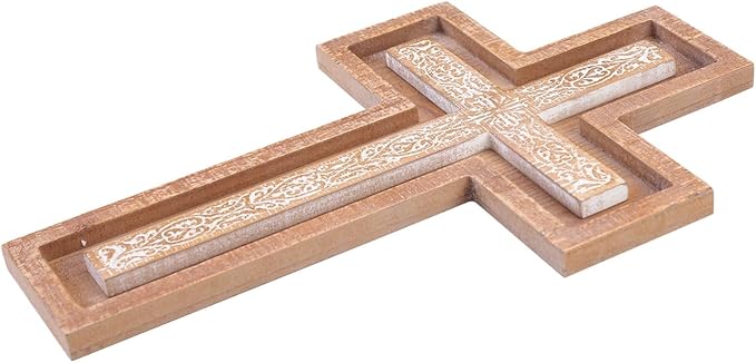 TRENDIN Wall Cross for Home Decor, Rustic Wooden Cross Wall Decor, Decorative Farmhouse Christian Religious Crucifix Art for Living Room Housewarming Gift