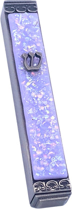 Sparkling Art Glass Mezuzah - Easy Mount Indoor or Outdoor - Weatherproof Metal Case - Gift Box and Non-Kosher Scroll Included - Hand Made in USA - Guaranteed for Life! (Neo Lavender)