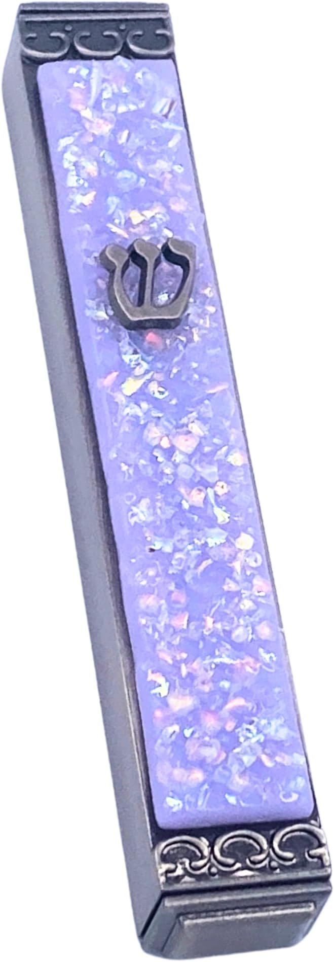 Sparkling Art Glass Mezuzah - Easy Mount Indoor or Outdoor - Weatherproof Metal Case - Gift Box and Non-Kosher Scroll Included - Hand Made in USA - Guaranteed for Life! (Neo Lavender)