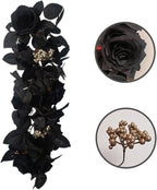 Artificial Rose Flower Swag,Artificial Sunflower Swag, 24 Inch Decorative Swag with Pumpkins Berries and Black Leaves for Halloween Home Front Door Lintel Wedding Arch Party Tabletop Wall Decor(#2)