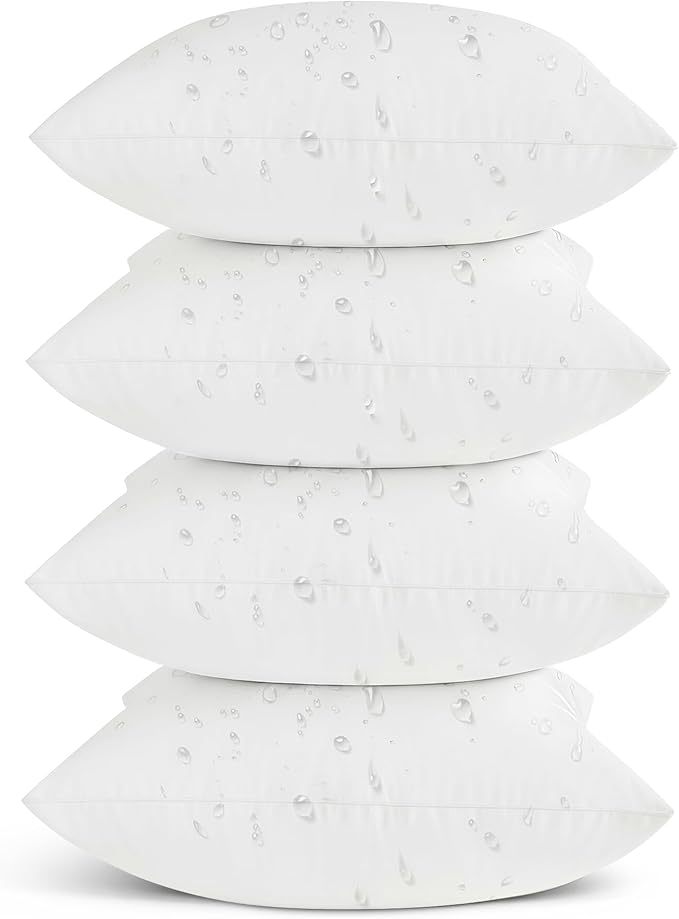 Oubonun 20x20 Outdoor Pillow Inserts (Pack of 4) - Square Waterproof Throw Pillow - Decorative Throw Pillows Insert for Couch Sofa Bed Patio Furniture - White Pillows