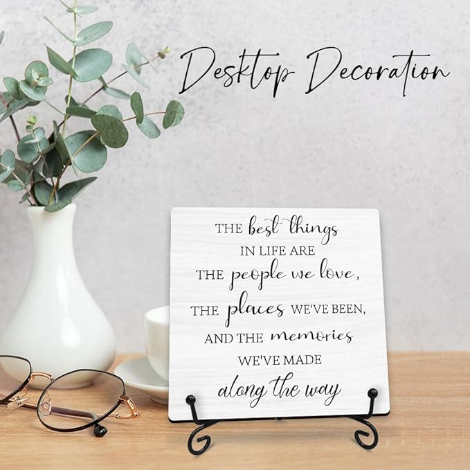 5” Inspirational Wooden Plaque Sign With Metal Support - The Best Things In Life Are The People We Love - Motivational Rustic Wood Sign Decor For Home Bedroom Office Decorations & Gifts - A14