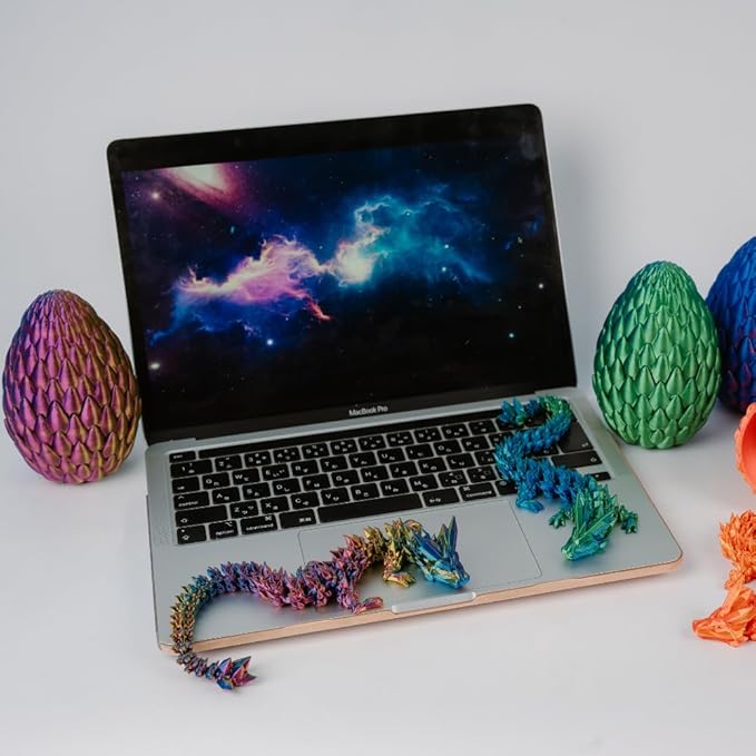 POIVOCF 3D Printed 12” Articulated Crystal Dragon Inside 5.1” Egg – Fantasy Collectible, Fidget Toy & Stocking Easter Basket Stuffers for Home & Office Decor (Multicolor).