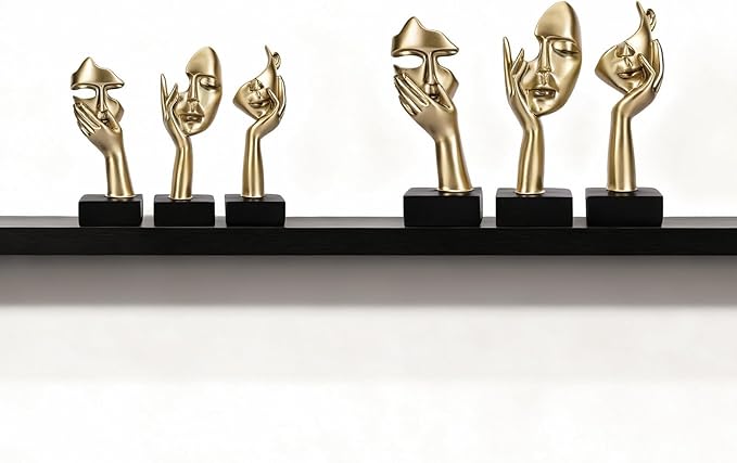 3 Pcs Thinker Large Statue Set - Black Glod Art Abstract Home Accent Figurines for Living Room, Bedroom, Shelves, Office Desktop, Coffee Table Decor, Gift for Women (3 Pcs Black Glod, 9")