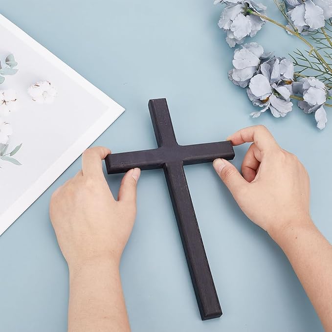 HOBBIESAY Wood Wall Cross 9.8 Inch Black Wooden Cross Hanging Decoration Catholic Crucifix Wall Mounted Ornament Baptism Gifts Holy Cross Religious Décor Cross Confirmation Cross Gift