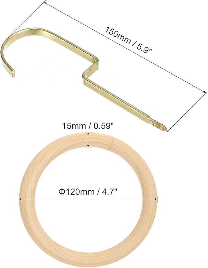 uxcell 4.7 Inch Scarf Ring Hanger, Scarf Organizer Holder Wooden Circles Rings Hanging Hook for Belt Tie Scarf, 15cm Length Hook (Gold)