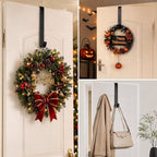 HappyFiller 15" Wreath Hanger for Front Door, Ultra-Sturdy Metal Over the Door Hook for Christmas, Easter & Seasonal Decor, Slim Fit Heavy Duty Single Door Hanger, Weather-Resistant, Matte Black