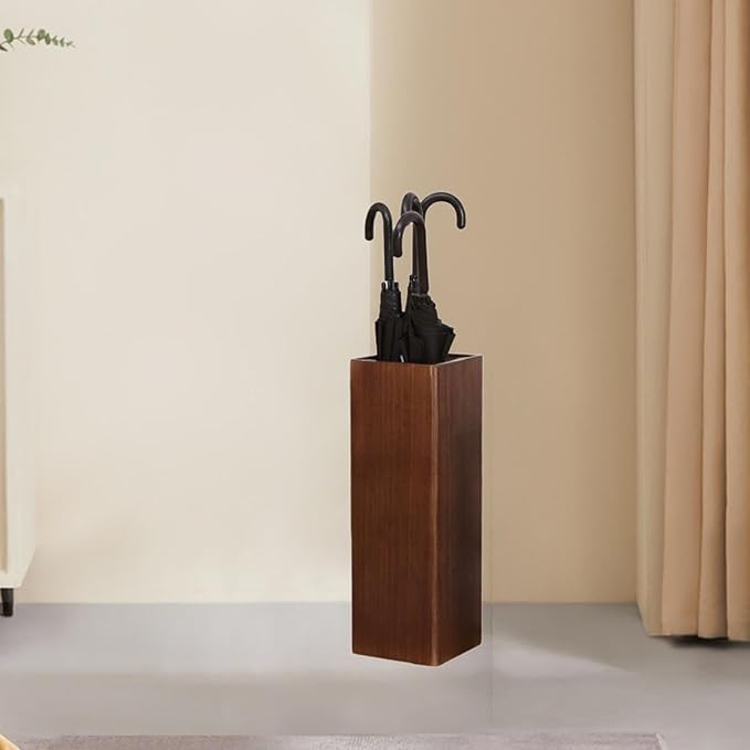 Umbrella Storage Bucket Wooden Umbrella Holder Umbrella Stand Household for Shopping Mall, Dark Wood Color