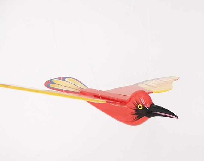 WitnyStore Wooden Bird Mobile 24" Red Northern Cardinal Hand Made Painted Wood Flapping Wing Birds Hanging Ceiling Decor Wind Chimes Handcrafted Art Animal Decorative Collectible Décor Gifts Souvenirs