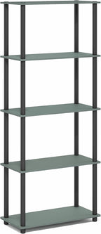 Furinno Turn-N-Tube Storage Shelves, 5-Tier Book Shelf, Corner Shelf, Toolless Open Shelves, for Organization and Storage, Living Room, Garage, Home Office, Sage Green