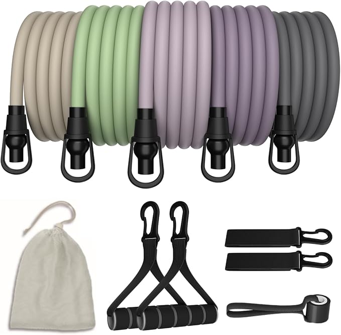 WHATAFIT Resistance Bands Set with Handles - Exercise Bands Home Gym Strength Training Equipment, Includes Door Anchor & Ankle Straps for Full Body Workout Bands, Physical Therapy - for Men and Women