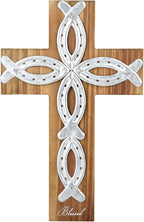 OKSQW Wall Cross Retro Catholic Wooden Hanging Baptism Crosses with Unique Metal Cross Spiritual Religious Cross with Hook 12" Blessed Letter Design Christmas Crucifix Gift for Church Home Wall Decor