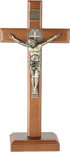 ACHIBANG 10.7" Wooden Standing Crucifix, Two-Way Catholic Jesus Cross Stand for Wall or Tabletop, Solid Faith Decor for Home