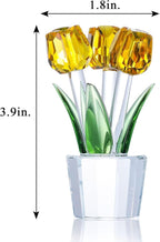 Movdyka Tulips Glass Flowers Figurines Crystal Decor Collectible Crystal Yellow Flowers Bouquet Ornaments Tulip for Women on Anniversary Wedding Christmas Valentines
