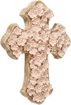 Dicksons Raised Flower Blossom Pastel Coral Pink 12 x 9 Resin Stone Hanging Wall Cross