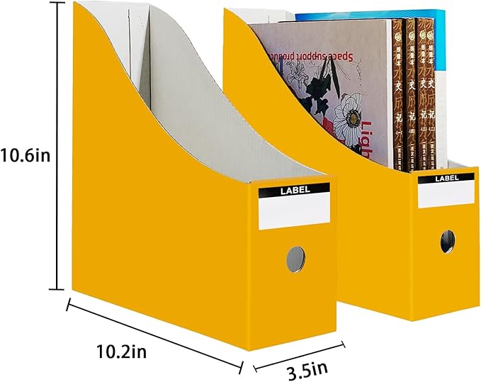Limitliho 12 Pack Cardboard Magazine File Holder for Desktop, Book Bins for Classroom Library, Office or Home, 10.6" H x 10.2" L x 3.5" W in Cardboard Magazine Holder for Storage with Label(Six Color)
