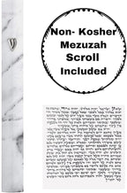 A&S Mezuzot Aluminum Mezuzah Case with 3D Painted Shin Design Easy Peel and Stick Judaica Door Mezuzah for Parchment Scroll (White Marble, 7 Inches)