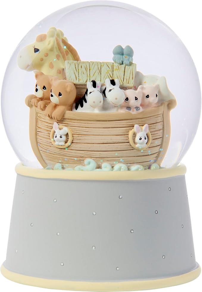 Precious Moments "Overflowing with Love" Noah's Ark Inspired Musical Resin Snow Globe, Sentimental Nursery Décor, Ideal Baby Shower or Holiday Figurine Gift, 173432