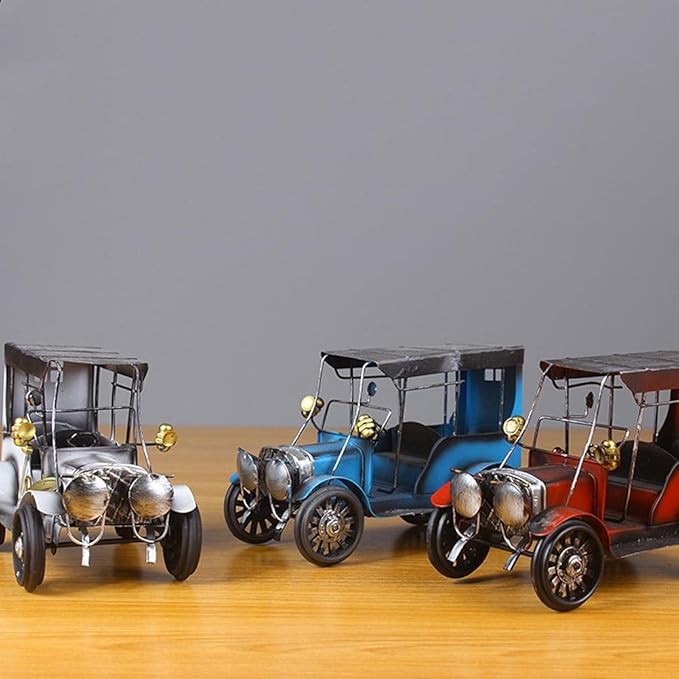 Kikumi Nostalgic Metal Car Organizations Retro Home Ornaments Home Decor for Living Room Table Cabinet (White)
