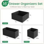 Criusia 16 Pack Underwear Drawer Organizer, Drawer Organizer Clothes, Foldable Cloth Storage Box Closet Dresser Drawer Divider Organizer for Clothes, Scarves (Black)