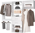 ROOMTEC Modular Closet System, 66" Wall Mounted Modern Closet Organizer with Hanging Rods and Drawers, Wooden Tower for Walk-In Closets, Wardrobe Storage Kit, White