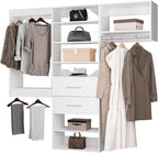 ROOMTEC Modular Closet System, 66" Wall Mounted Modern Closet Organizer with Hanging Rods and Drawers, Wooden Tower for Walk-In Closets, Wardrobe Storage Kit, White