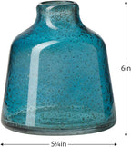 Torre & Tagus 6 Inch Tall Blue Glass Vase with Gold Flakes, Mouth Blown Glass Vase Blue Flower Vase Centerpieces, Watertight for Hydroponic Plants, Coastal Decor Accents (Marina)