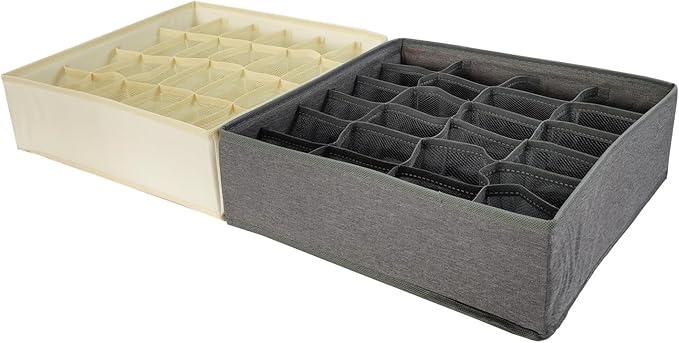 3 Pack Sock and Underwear Drawer Organizer 24 Cell Sock Holders For Closet Organization and Storage Dividers,Foldable(Beige)