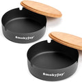 Ashtray with Lid for Outside Patio, 2 Pack Windproof Ash Tray, Black Stainless Steel Smokeless Ashtray for Outdoor Home Office Tabletop Patio Outdoor Balcony, Large