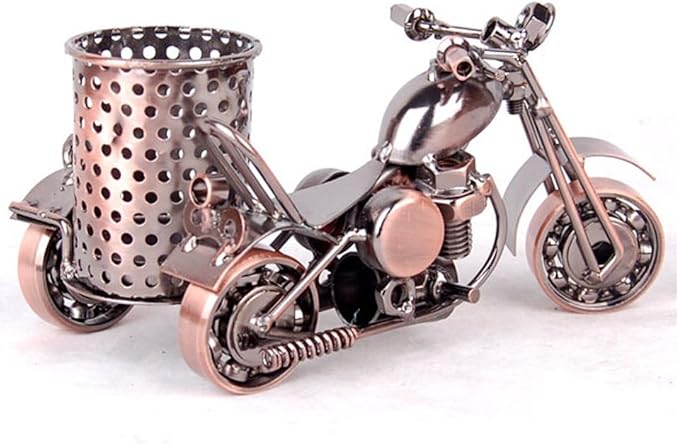 Trebisky Metal Sculpture - Retro Classic Handmade Iron Motorcycle Unique Metal Art Decor - Home décor (5.5" L,3" H, Copper Pen Cup)