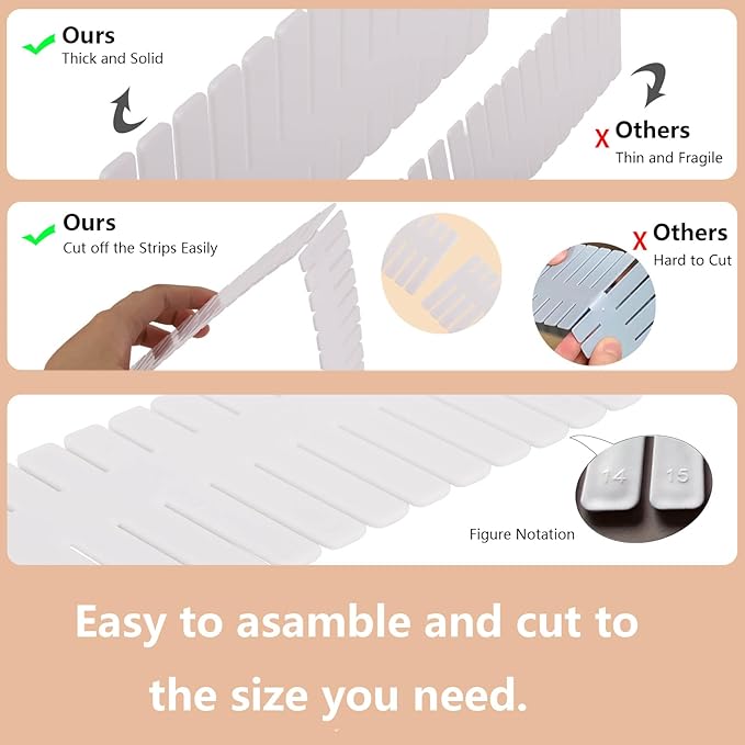 Ohlove 40Pcs Drawer Organizer Dividers 17"x2.8" Adjustable Storage Organizer Separator for Socks, Underwear, Makeup, Kitchen, Dresser