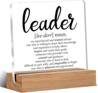 Oqtumes Leader Appreciation Gifts for Boss Mentor Manager Leadership Leader Definition Clear Desk Decorative Sign Acrylic Sign With Wooden Stand for Desk Table Shelf