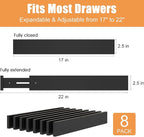 Bamboo Drawer Dividers,17-22" Adjustable Kitchen Drawer Organizer for Clothes,8 Pack Expandable Drawer Organization Separators for Bedroom,Bathroom,Dresser and Office,Black