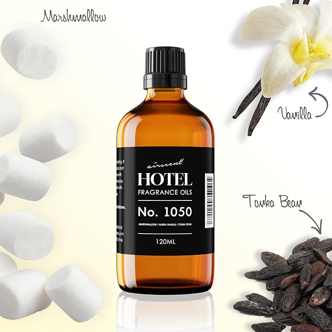 AirScent Warm Vanilla Hotel Diffuser Oil No. 1050 - Marshmallow Vanilla Tonka Bean - Premium Fragrance Oil for Ultrasonic and Waterless Diffusers and Crafting - 30 mL, 1 fl oz Dropper Bottle